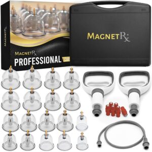 MagnetRX® Professional Cupping Therapy Set – 18 Multi-Sized Massage Cups with Magnetic Therapy – Biomagnetic Cupping Set with Pump, Book, and Case – Cupping Kit for Massage...