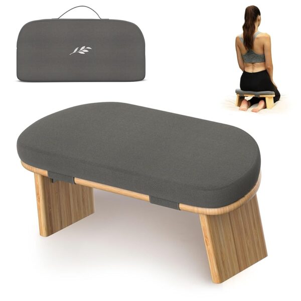 Meditation Chair w/ Extra Thick Cushion - Portable Bamboo Meditation Bench w/ Magnetic Locking Hinge - Anterior Tilt Seiza Bench Ideal for Comfortable & Stable Meditation -...