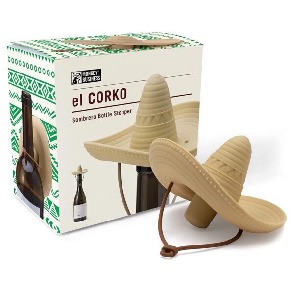 Monkey Business elCorko Silicone Wine Stopper, Bottle Stopper with Sombrero Design, Wine Accessories, Keeps Wine Fresh, Wine Gifts