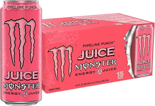 Monster Energy Juice Pipeline Punch, Energy + Juice, Energy Drink, 16 Ounce (Pack of 15)