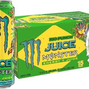 Monster Energy Juice Rio Punch, Energy + Juice, Energy Drink, 16 Ounce (Pack of 15)