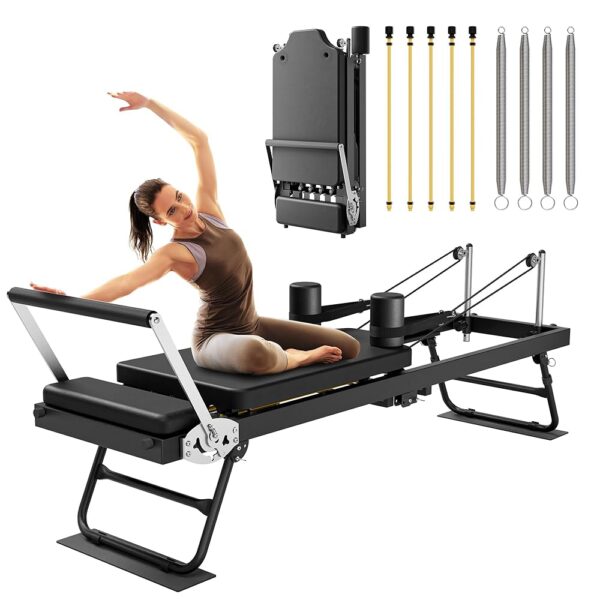 MU Pilates Reformer, Foldable Reformer Pilates Machine & Equipment for Home Use and Gym Workout, Suitable for Advanced and Beginners Users, Up to 400 lbs Weight Capacity, Black