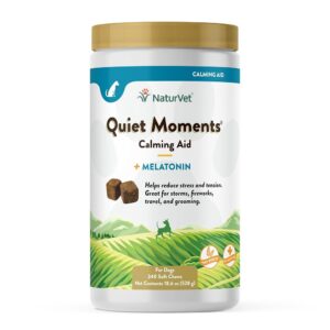 NaturVet Quiet Moments Calming Aid Melatonin Dog Supplement – Helps Reduce Stress in Dogs – for Pet Storm Anxiety, Fireworks, Motion Sickness, Grooming, Separation, Travel – 240...