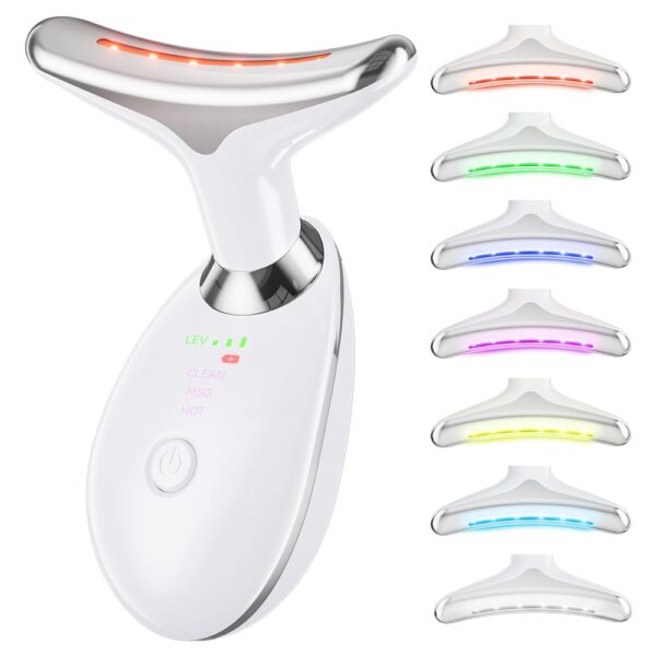 Neck and Face Massager, 7- in -1 Face Sculpting Tool for Skin Care and Double Chin with Vibration, Thermal(White)