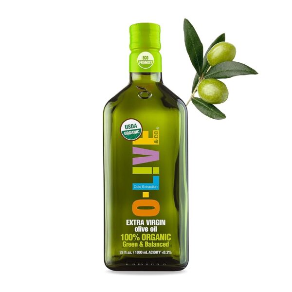 O-Live & Co. Premium Organic Extra Virgin Olive Oil | First Cold-Pressed | Non-GMO | 33 fl oz Bottle