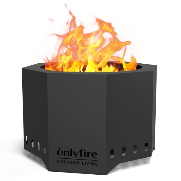 Onlyfire Wood Burning Fire Pit with Ash Pan, 24 Inch Portable Outdoor Bonfire Firepit for Camping Tailgating Patio Backyard Party Outside, Smokeless Wood Fire Fireplace, Modern...