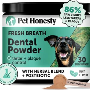 Pet Honesty Dog Breath Freshener Dental Powder for Teeth Cleaning Plaque Off, Dental Care for Dogs, Tartar Remover for Teeth with Natural Herbal Blend + Postbiotics (Mint - 30...