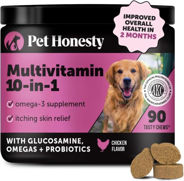 Pet Honesty Multivitamin Dog Supplement, Glucosamine Chondroitin for Dogs, Probiotics, Omega Fish Oil, Dog Supplements & Vitamins, Dog Vitamins for Skin and Coat Allergies,...