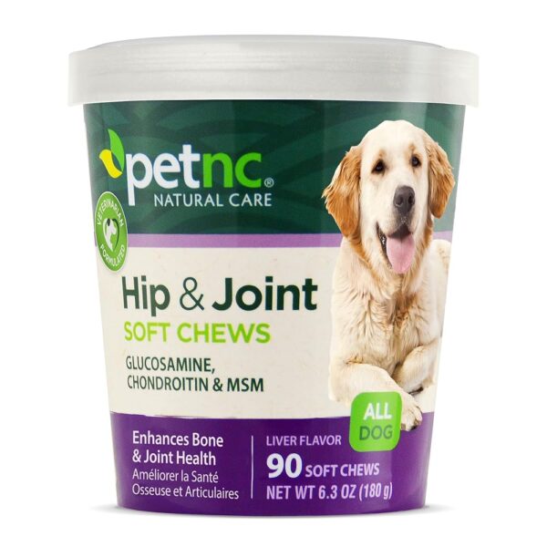 Petnc Natural Care Hip & Joint Health Supplement for Dogs (90 Chews), Glucosamine Chondroitin MSM Dog Chews with Hyaluronic Acid, Liver Flavored Bone & Joint Support Supplement,...