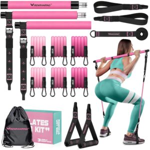 Pilates Bar Kit with Resistance Bands, Multifunctional Pilates Bar for Women & Men with Heavy-Duty Metal Adjustment Buckle, Pilates Home Equipment for Full BodyWorkouts