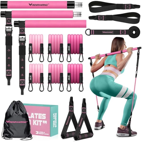 Pilates Bar Kit with Resistance Bands, Multifunctional Pilates Bar for Women & Men with Heavy-Duty Metal Adjustment Buckle, Pilates Home Equipment for Full BodyWorkouts