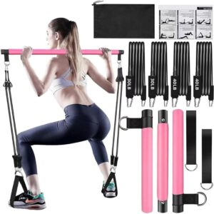 Pilates Bar Kit Workout Equipment for Home Gym | Resistance Bands for Women & Men | at-Home Reformer Pilates Set | Full Body Exercise Accessories for Legs, HIPS, Arms, and Core...
