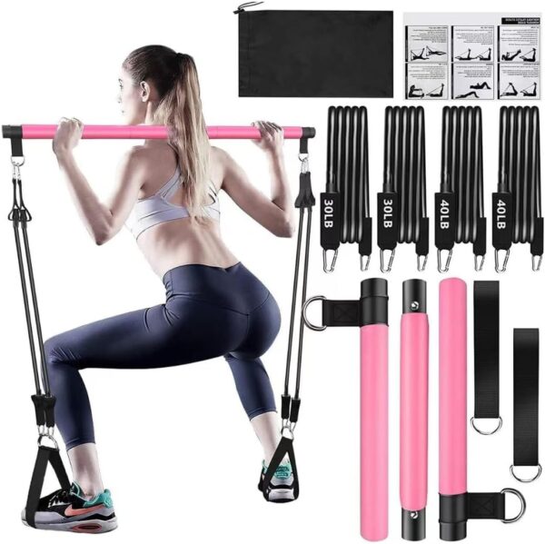 Pilates Bar Kit Workout Equipment for Home Gym | Resistance Bands for Women & Men | at-Home Reformer Pilates Set | Full Body Exercise Accessories for Legs, HIPS, Arms, and Core...