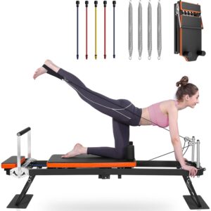 Pilates Reformer Foldable Pilates Reformer Machine with Springs for Home Use, Pilates Equipment Up to 300 lbs Weight Capacity for Intermediate and Beginners Users