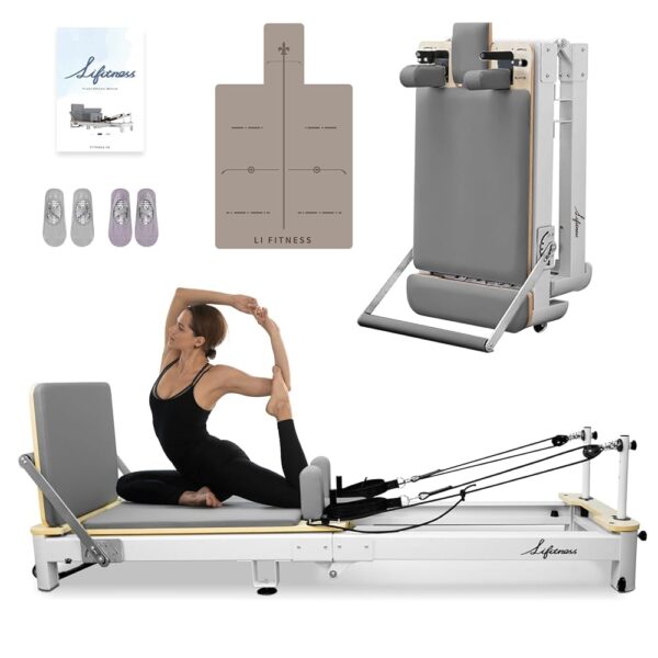 Pilates Reformer Set, Commercial Grade Foldable Pilates Machine with Jumpboard, Reformer Box, Pilates Mat & Socks for Home Workout, Gym Exercise Up to 280 KGs Capacity