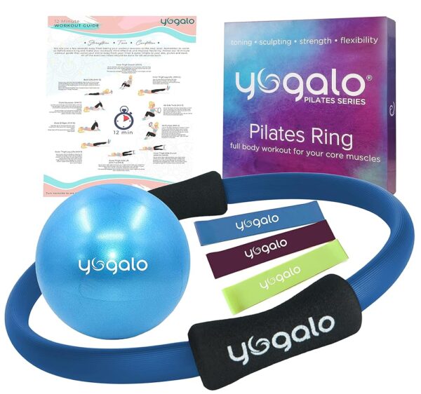 Pilates Ring and Ball Set with 3 Resistance Bands - Pilates Equipment for Home Workout - Magic Circle Pilates Ring 14 Inch to Tone, Sculpt and Strengthen - Fitness Ring for Yoga...