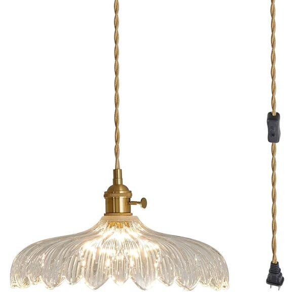 Plug in Pendant Light, Clear Glass Shade Hanging Light, Industrial Pendant Light for Entryway, Dinning Room Lighting Fixture, Bedroom, Kitchen Island
