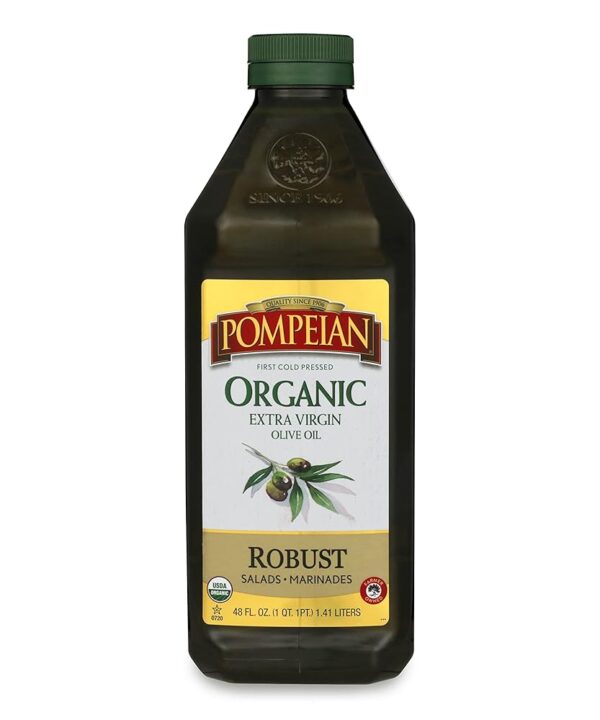 Pompeian USDA Organic Robust Extra Virgin Olive Oil, First Cold Pressed, Full-Bodied Flavor, Perfect for Salad Dressings & Marinades, 48 FL. OZ.