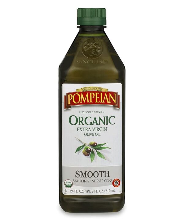 Pompeian USDA Organic Smooth Extra Virgin Olive Oil, First Cold Pressed, Smooth, Delicate Flavor, Perfect for Sautéing & Stir-Frying, 24 FL. OZ.