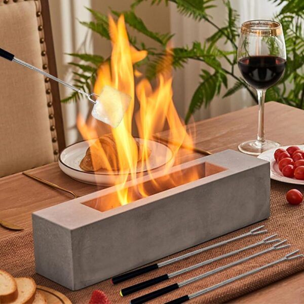 Poofzy Table Top Firepit, Indoor Fire Pit Tabletop Concrete, Portable Ethanol Tabletop Fireplace Outdoor for Patio Home Decor Housewarming 14.9x3.3x3.3 in (Gray)