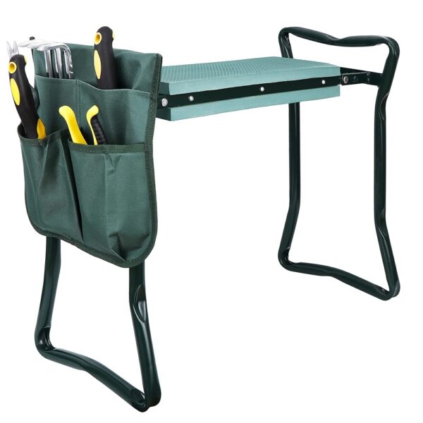 Portable Garden Kneeler and Seat Foldable Gardening Stool with Tool Bags Pouch&EVA Foam Pad, Garden Kneeling Bench for Seniors Women Men, Green