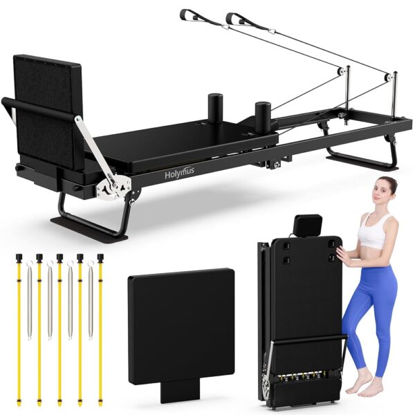 Pro 90" Pilates Reformer Machine, Durable and Quiet - Up to 500LBS, Premium Foldable Pilates Machine & Equipment for Home Gym with Reformer Jump Board, Black