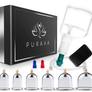 PURAVA Chinese Cupping Therapy Set with Vacuum Pump - Cupping Set for Tension, Back Pain and Cellulite Relief - Set of 12