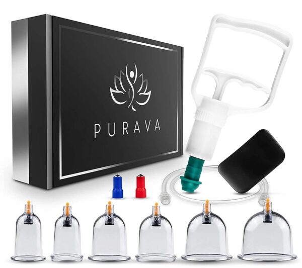 PURAVA Chinese Cupping Therapy Set with Vacuum Pump - Cupping Set for Tension, Back Pain and Cellulite Relief - Set of 12