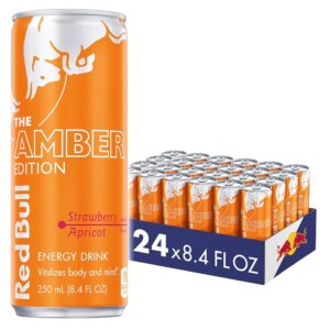 Red Bull Amber Edition Energy Drink, Strawberry Apricot, with 80mg Caffeine plus Taurine & B Vitamins, 8.4 Fl Oz, Pack of 24 Cans