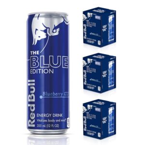 Red Bull Blue Edition Energy Drink, Blueberry, with 114mg Caffeine plus Taurine & B Vitamins, 12 Fl Oz, Pack of 12 Cans