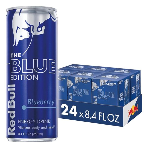 Red Bull Blue Edition Energy Drink, Blueberry, with 80mg Caffeine plus Taurine & B Vitamins, 8.4 Fl Oz, 6 Packs of 4 Cans (Pack of 24)