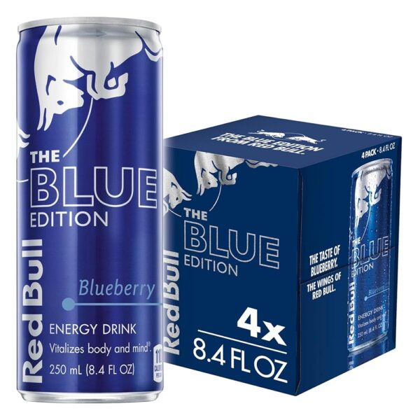 Red Bull Blue Edition Energy Drink, Blueberry, with 80mg Caffeine plus Taurine & B Vitamins, 8.4 Fl Oz, Pack of 4 Cans