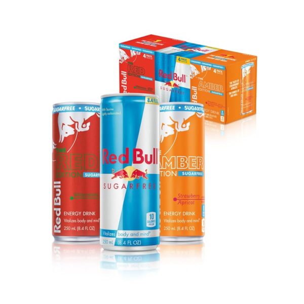 Red Bull Energy Drink, Sugar Free Variety Pack Bundle, 12 pack cans (4 Cans Sugar-Free, 4 Cans Sugar-Free Watermelon, 4 Cans Sugar-Free Strawberry Apricot)