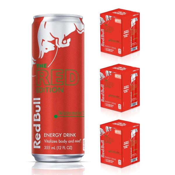 Red Bull Red Edition Energy Drink, Watermelon, with 114mg Caffeine plus Taurine & B Vitamins, 12 Fl Oz, Pack of 12 Cans