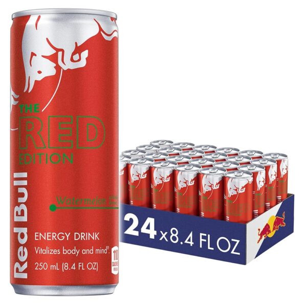 Red Bull Red Edition Energy Drink, Watermelon, with 80mg Caffeine plus Taurine & B Vitamins, 8.4 Fl Oz, Pack of 24 Cans