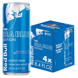 Red Bull Sea Blue Edition Energy Drink, Juneberry, with 80mg Caffeine plus Taurine & B Vitamins, 8.4 Fl Oz, Pack of 4 Cans