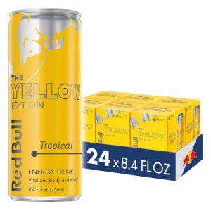 Red Bull Yellow Edition Energy Drink, Tropical, with 80mg Caffeine plus Taurine & B Vitamins, 8.4 Fl Oz, 6 Packs of 4 Cans (Pack of 24)