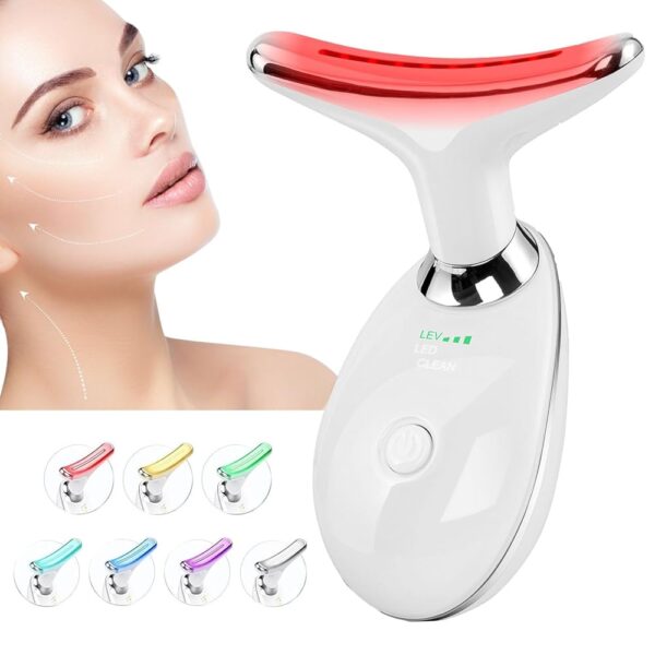 Red-Light-Therapy-for-Face and Neck, Face 𝖲 culpting Wand with 7 Color, Anti 𝖶rinkles Facial Massager for Face and Neck Tool for Skin Care (White)