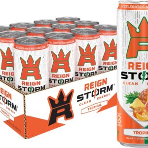 REIGN Storm, Tropical, Fitness & Wellness Energy Drink, 12 Fl Oz (Pack of 12)