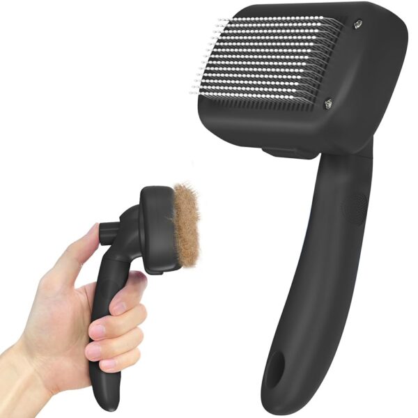 Self Cleaning Shedding Brush - Skin Friendly Grooming Tool for Dogs, Cats, and Puppies, Deshedding and Hair Removal for Long and Short Haired Pets, Black