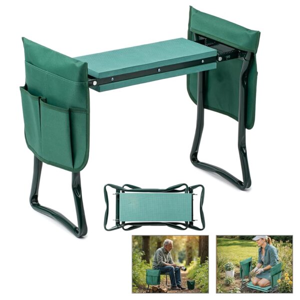 Simple Deluxe Garden Kneeler and Seat, Foldable Kneeling Stool with Thicker EVA Foam Pad, Heavy Duty Bench with Tool Pouch, Gifts for Outdoor Gardening, Fishing, Green