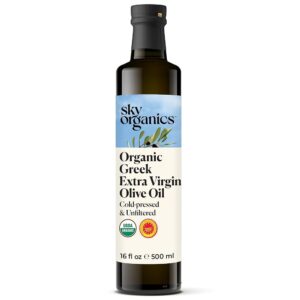 Sky Organics - Organic Extra Virgin Olive Oil, 16 fl oz - Cold Pressed & Unfiltered - Bright, Fresh, Authentic Flavor - Sourced from Farmers in Greece - 100% Pure - Kosher -...