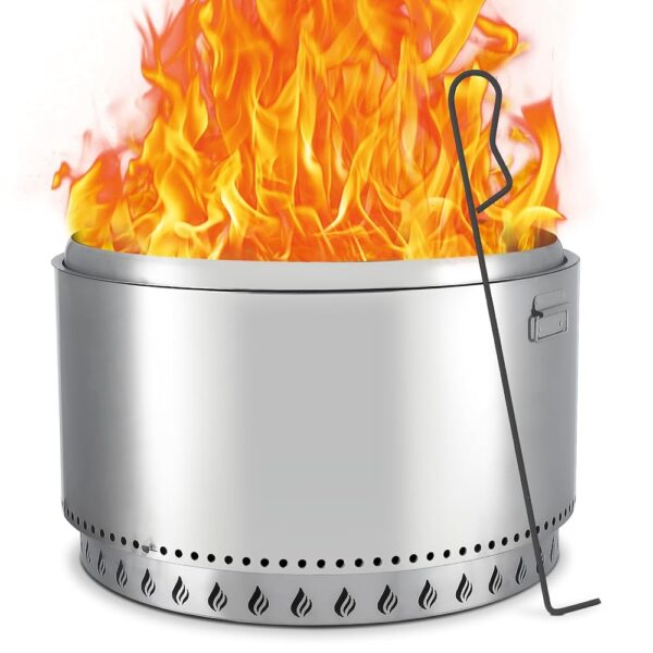 Smokeless Fire Pit 2.0, 32 Inch Portable Outdoor Firepit, Stainless Metal Steel Wood Burning Fireplaces with Removable Ash Pan and Poker,for Backyard, Patio, Garden, Picnic