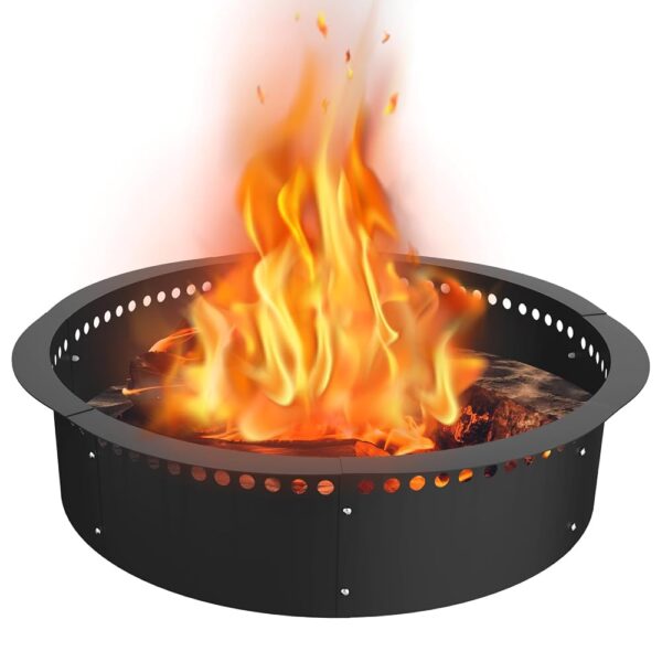 Smokeless Fire Pit Ring 35-Inch Outer 31-Inch Inner Diameter, Large Solid Steel Firepit Liner for Outside Wood Burning, DIY Campfire Ring Above or In-Ground for Outdoor, Black