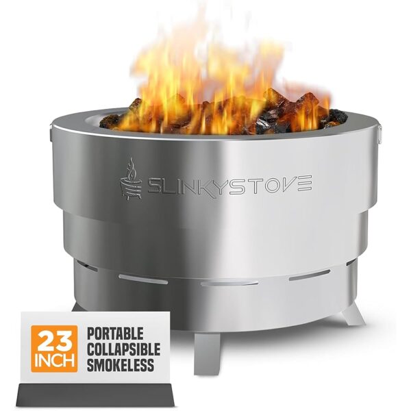 Smokeless Firepit - 23" Portable Firepit with Carry Bag, Collapsible Stainless Steel Design for Camping, Backyard Patio, Bonfires, and Outdoor Wood-Burning - Lightweight for...