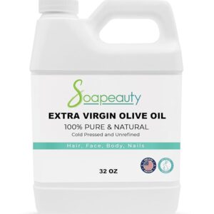 Soapeauty Extra Virgin Olive Oil | 100% Pure & Natural Unrefined Cold-Pressed Carrier Oil | Massage & Body Oil | for Skin, Face, Hair, and Soap Making | Carrier for Essential...