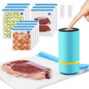 Sous Vide Bag & Handheld Vacuum Sealer, Portable Mini Vacuum Sealer with 10 PCS Reusable Food Storage Zipper Sous Vide Bags for Anova,Joule Cookers, Rechargeable Small Electric...