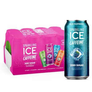 Sparkling Ice Caffeine Variety Pack, Flavored Sparkling Water, Zero Sugar, with Vitamins and Antioxidants, 16 fl oz, 12 count (Citrus Twist, Black Raspberry, Blue Raspberry,...