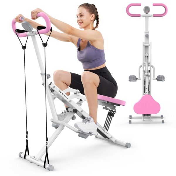Sportsroyals Pink Squat Machine for Home,Rodeo Core Exercise Machine,330lbs Foldable,Adjustable 4 Resistance Bands,Ride & Rowing Machine for Botty Glutes Butt Thighs,Ab Back/Leg...
