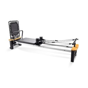 Stamina AeroPilates Pro Reformer Whole Body Resistance Padded Pilates Workout Machine with Cardio Rebounder for Home Workouts, Chrome Black